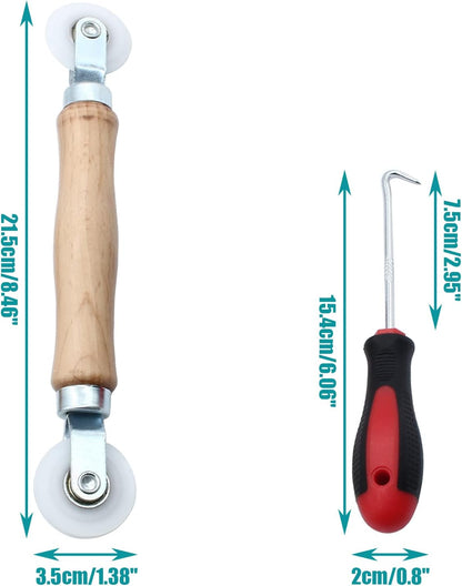 3 Pcs Window Door Screen Repair Kit, Screen Spline Roller Tool with Wooden Handle & Nylon Bearing Wheels and V1258-DP02-A-2225