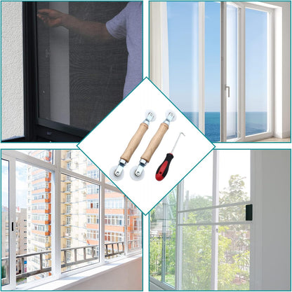 3 Pcs Window Door Screen Repair Kit, Screen Spline Roller Tool with Wooden Handle & Nylon Bearing Wheels and V1258-DP02-A-2225