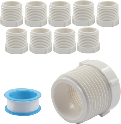 10 Pack 1 Inch Male Thread to 1/2 Inch Female Threaded PVC Pipe Fittings Connector, Reducer Bushing Adapter V1258-DP02-A-2234