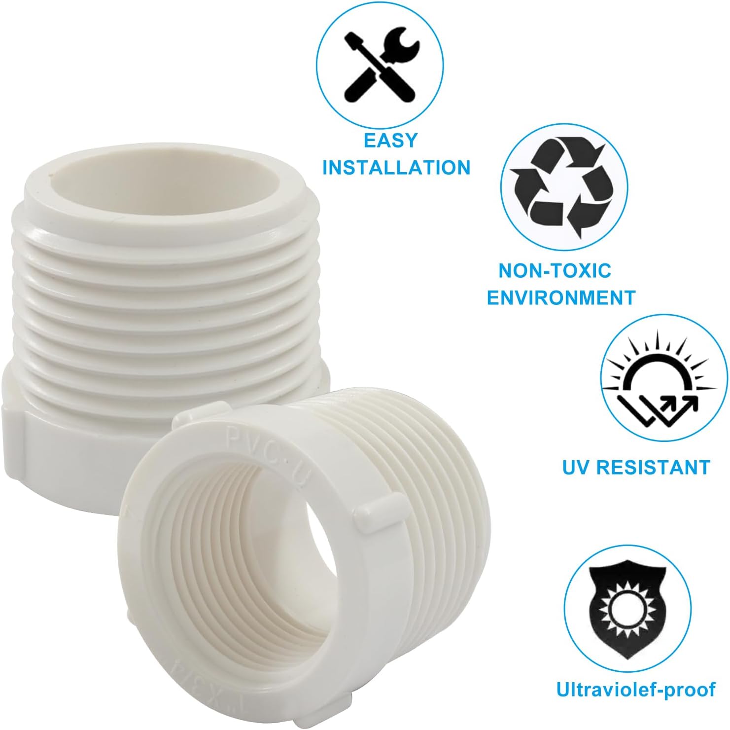 10 Pack 1 Inch Male Thread to 1/2 Inch Female Threaded PVC Pipe Fittings Connector, Reducer Bushing Adapter V1258-DP02-A-2234