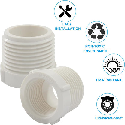 10 Pack 1 Inch Male Thread to 1/2 Inch Female Threaded PVC Pipe Fittings Connector, Reducer Bushing Adapter V1258-DP02-A-2234
