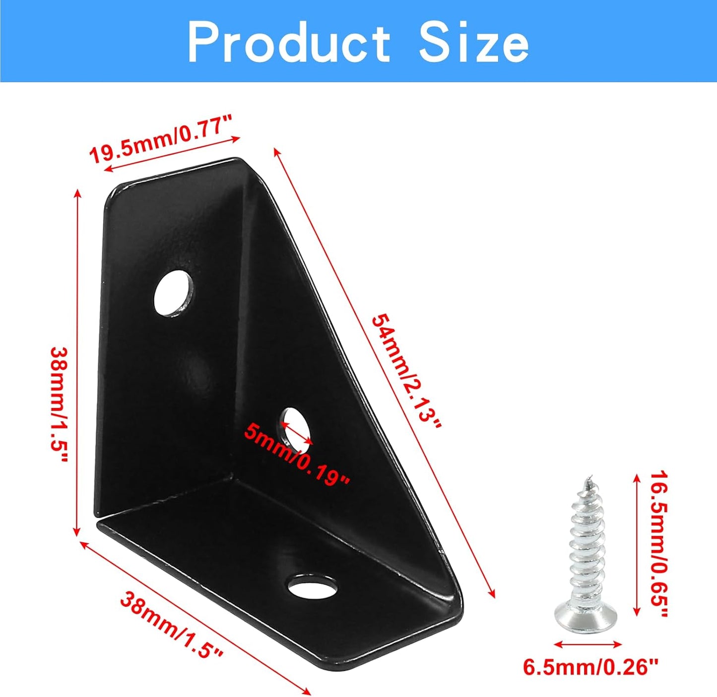 12pcs Angle Corner Shelf Bracket 38mm x 38mm, Cold Rolled Steel Corner Support, Triangular Bracket with V1258-DP02-A-2235