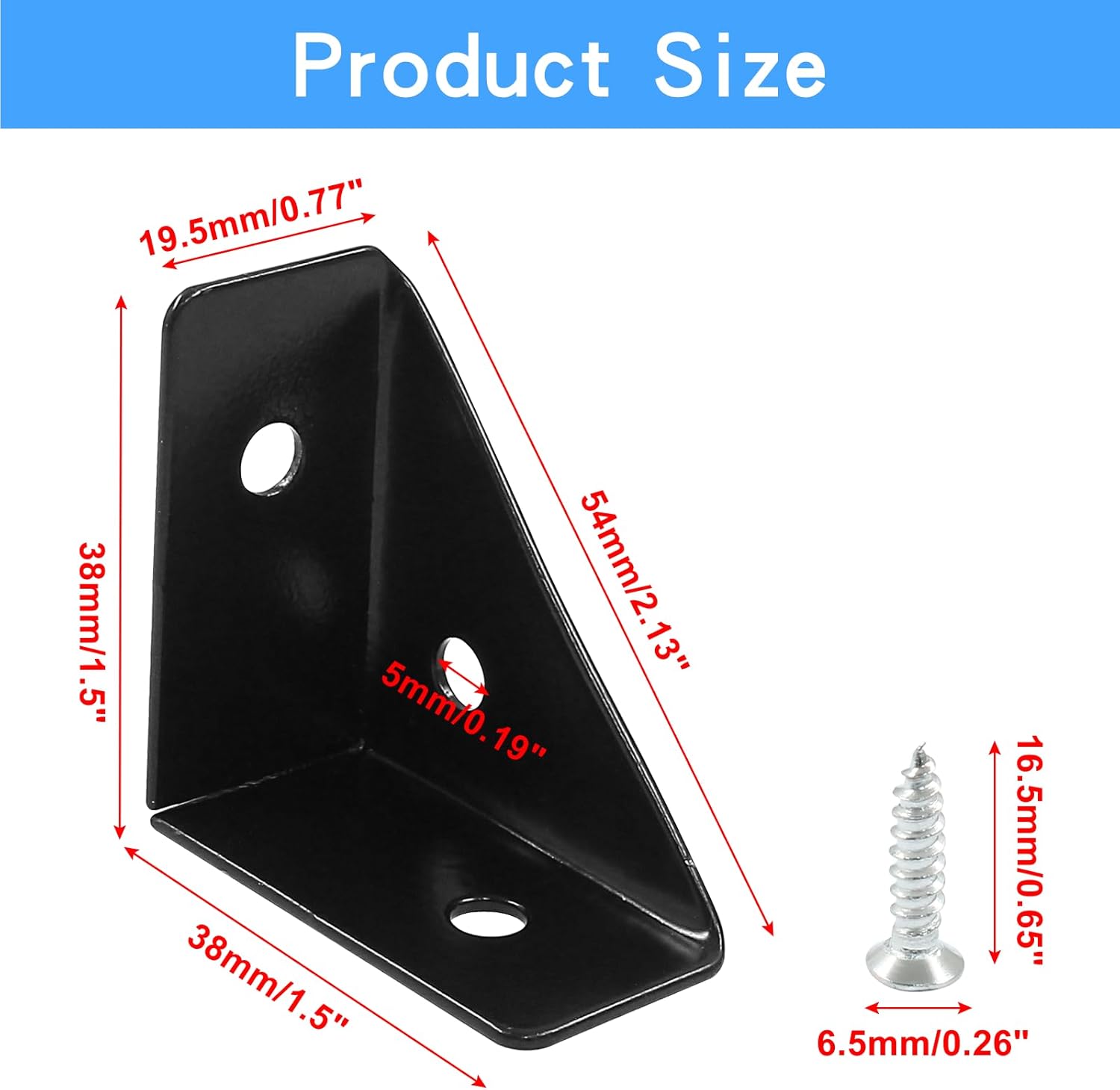 12pcs Angle Corner Shelf Bracket 38mm x 38mm, Cold Rolled Steel Corner Support, Triangular Bracket with V1258-DP02-A-2235