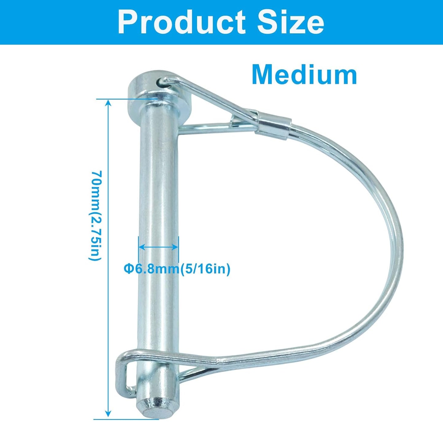 2 Pack Trailer Coupler Pin, Zinc Plated Carbon Steel Locking Pin, 5/16" x 2.75" Medium Hitch Pin for V1258-DP02-A-2238