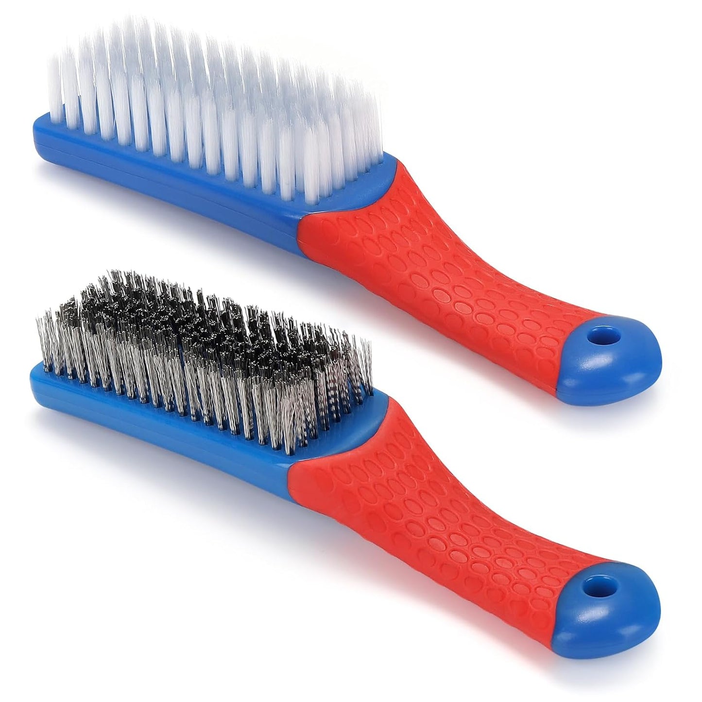 Wire Brush 2 Pack, Multi-Purpose Stainless Steel Scratch Bristle & Nylon Abrasive Brush Set for Cleaning V1258-DP02-A-224
