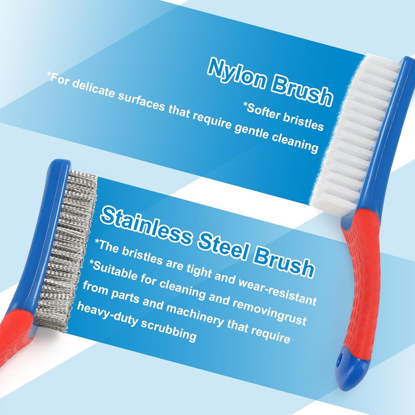 Wire Brush 2 Pack, Multi-Purpose Stainless Steel Scratch Bristle & Nylon Abrasive Brush Set for Cleaning V1258-DP02-A-224