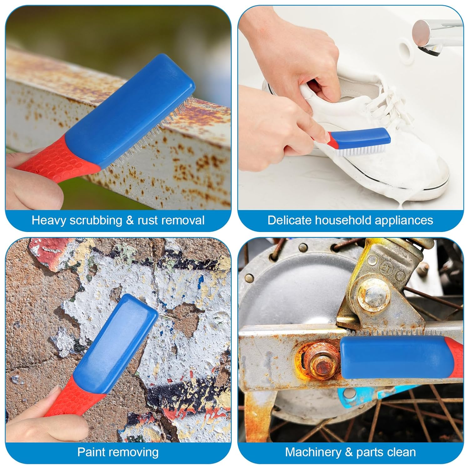 Wire Brush 2 Pack, Multi-Purpose Stainless Steel Scratch Bristle & Nylon Abrasive Brush Set for Cleaning V1258-DP02-A-224
