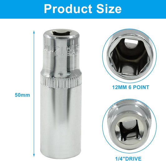 1/4-Inch Drive x 12mm Deep Shallow Socket, 6 Point Shallow Socket, Cr-V, Standard, Metric, 2Pcs V1258-DP02-A-2241