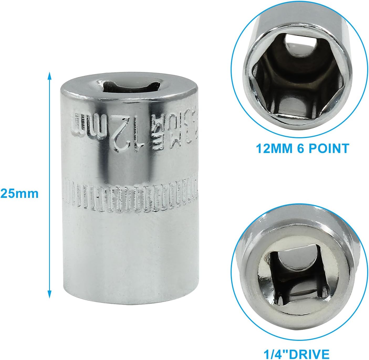 1/4-Inch Drive x 12mm Deep Shallow Socket, 6 Point Shallow Socket, Cr-V, Standard, Metric, 2Pcs V1258-DP02-A-2241