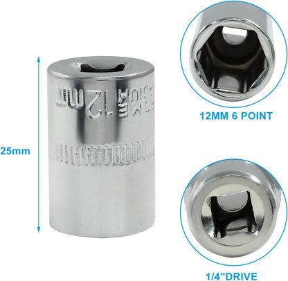 1/4-Inch Drive x 12mm Deep Shallow Socket, 6 Point Shallow Socket, Cr-V, Standard, Metric, 2Pcs V1258-DP02-A-2241