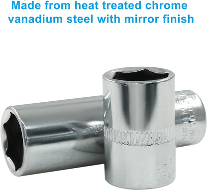 1/4-Inch Drive x 12mm Deep Shallow Socket, 6 Point Shallow Socket, Cr-V, Standard, Metric, 2Pcs V1258-DP02-A-2241
