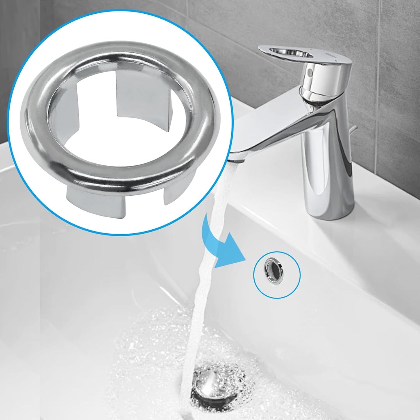 6 Pack Sink Overflow Ring Round Basin Trim Drain Cap Cover Sink Basin Trim Overflow Cover Hole Insert in Cap V1258-DP02-A-2244