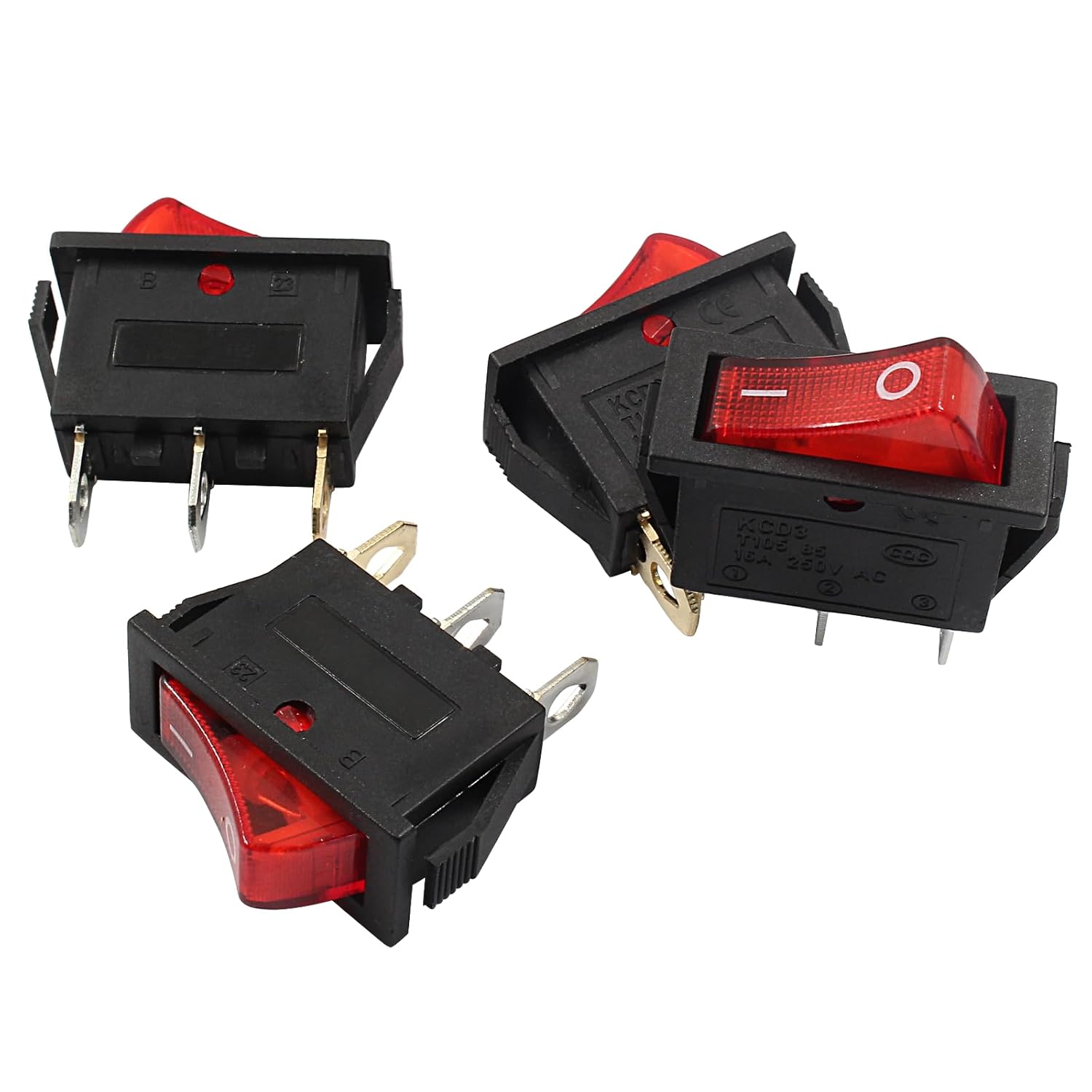 6 Pcs 2 Position 3 Pin SPST Boat Rocker On/Off Switch, AC 120V/10A 250V/16A Illuminated LED Boat Toggle V1258-DP02-A-2247