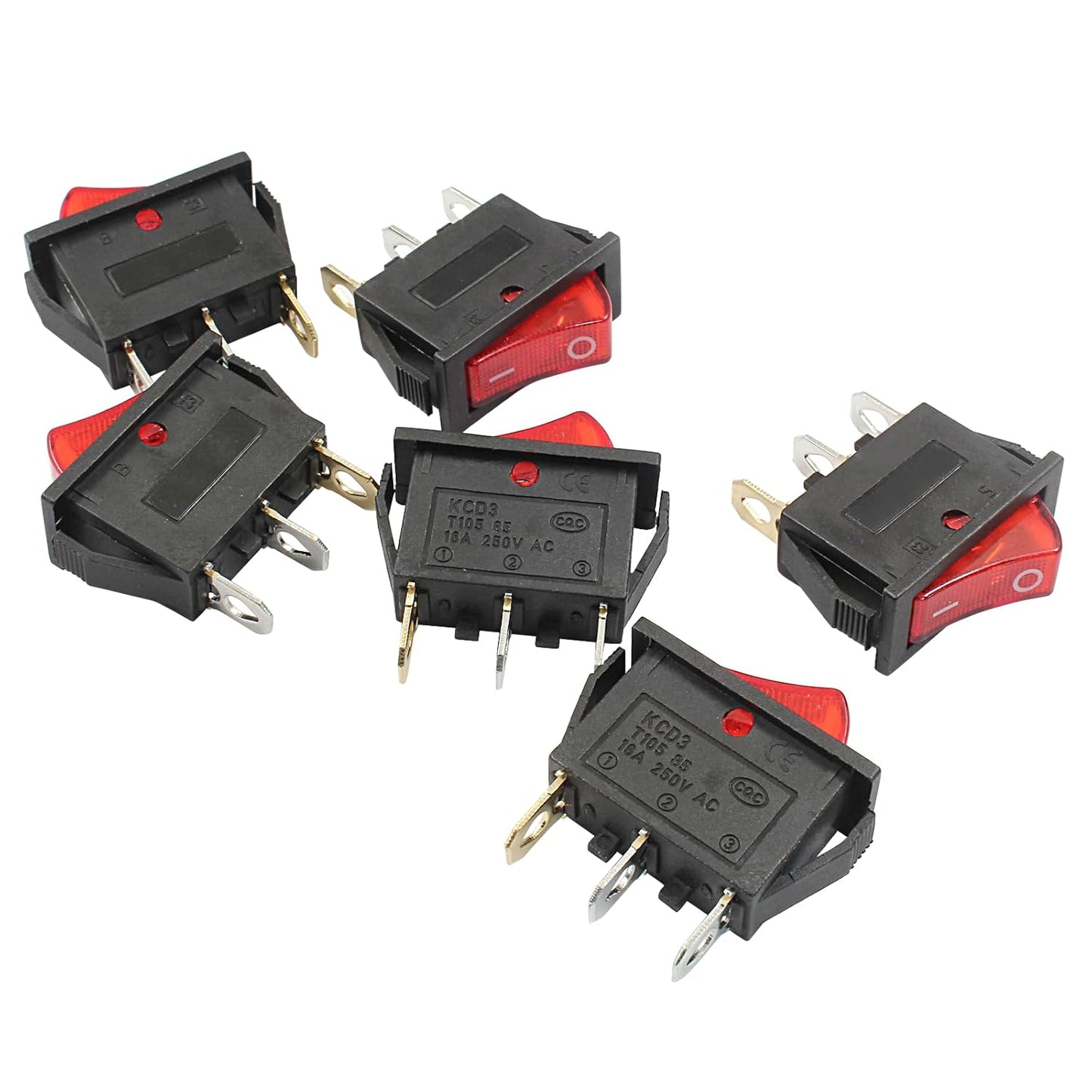 6 Pcs 2 Position 3 Pin SPST Boat Rocker On/Off Switch, AC 120V/10A 250V/16A Illuminated LED Boat Toggle V1258-DP02-A-2247