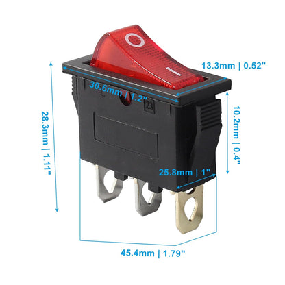 6 Pcs 2 Position 3 Pin SPST Boat Rocker On/Off Switch, AC 120V/10A 250V/16A Illuminated LED Boat Toggle V1258-DP02-A-2247