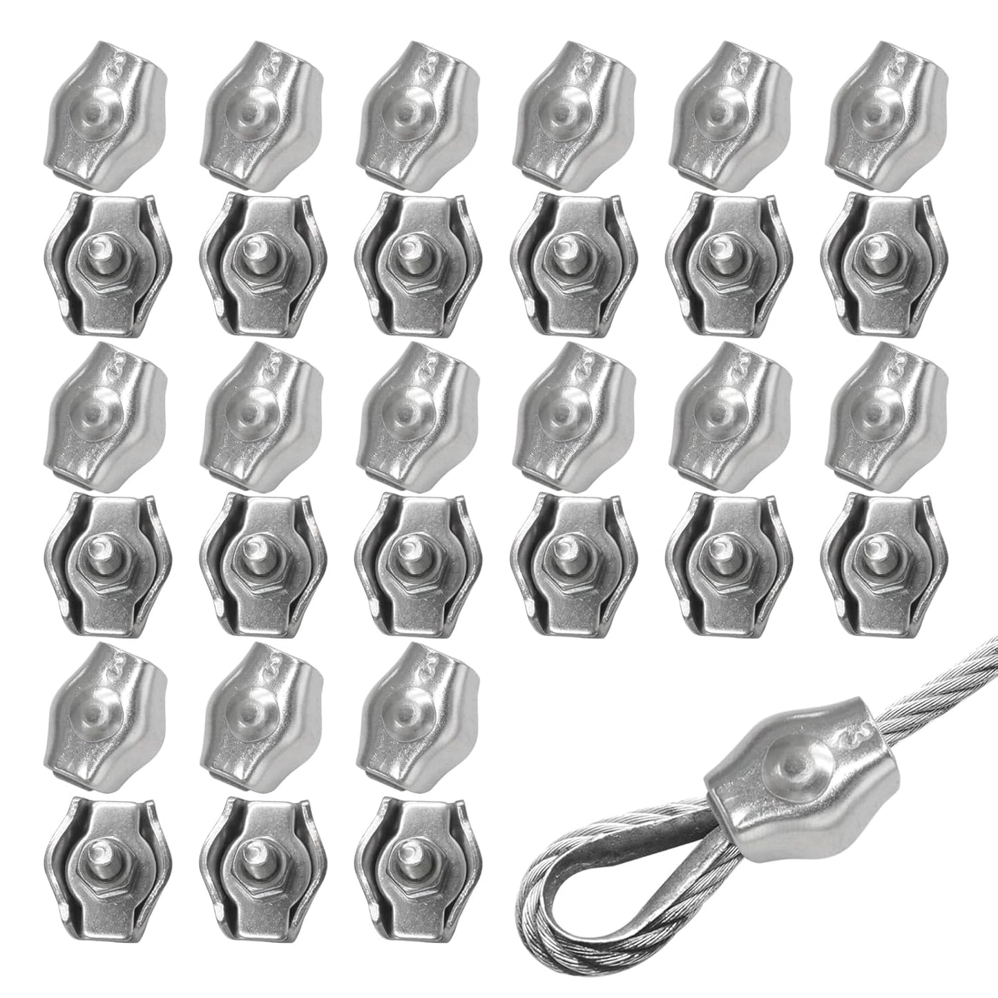 30Pcs M3 Stainless Steel Wire Rope Cable Clip Clamp Simplex Single Bolt Wire Rope Clamps Cable Fasteners for V1258-DP02-A-2256