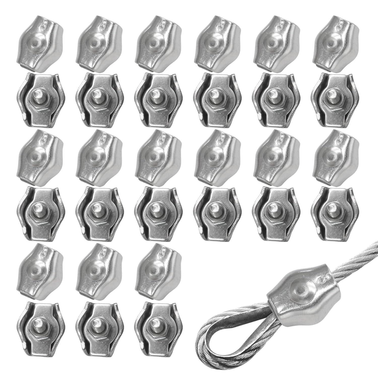 30Pcs M3 Stainless Steel Wire Rope Cable Clip Clamp Simplex Single Bolt Wire Rope Clamps Cable Fasteners for V1258-DP02-A-2256