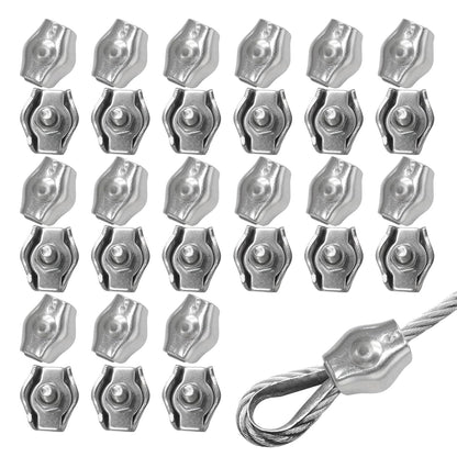 30Pcs M3 Stainless Steel Wire Rope Cable Clip Clamp Simplex Single Bolt Wire Rope Clamps Cable Fasteners for V1258-DP02-A-2256