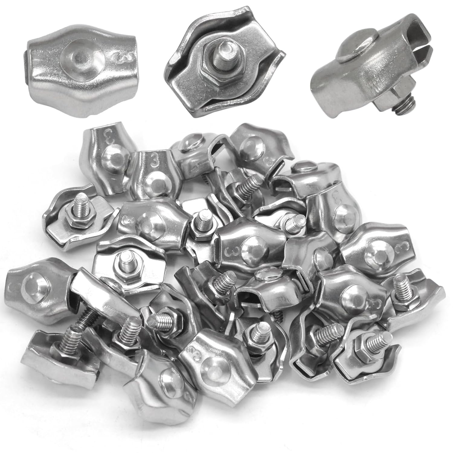 30Pcs M3 Stainless Steel Wire Rope Cable Clip Clamp Simplex Single Bolt Wire Rope Clamps Cable Fasteners for V1258-DP02-A-2256
