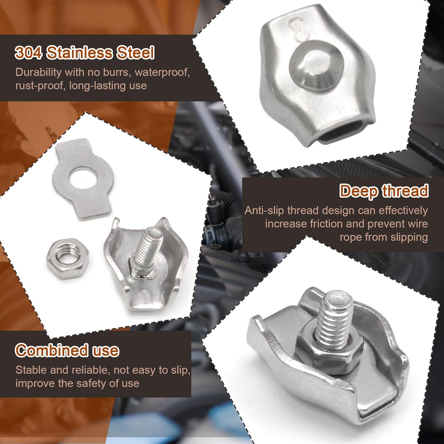 30Pcs M3 Stainless Steel Wire Rope Cable Clip Clamp Simplex Single Bolt Wire Rope Clamps Cable Fasteners for V1258-DP02-A-2256