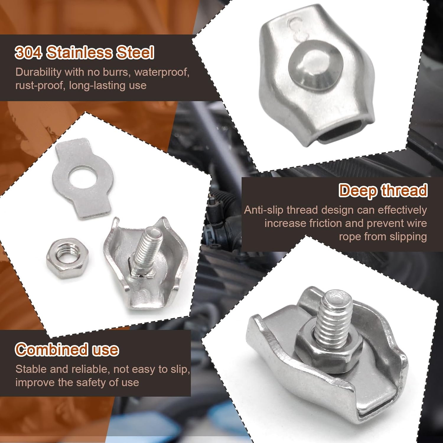 30Pcs M3 Stainless Steel Wire Rope Cable Clip Clamp Simplex Single Bolt Wire Rope Clamps Cable Fasteners for V1258-DP02-A-2256