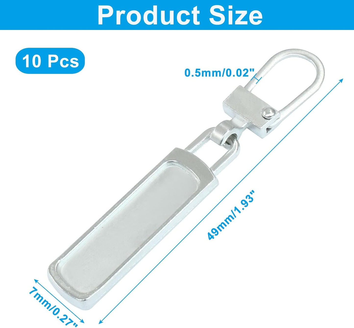 10 PCS Silver Luggage Zipper Pull Replacement, Detachable Metal Zipper Pull Tab Repair Kit for Clothing V1258-DP02-A-2263