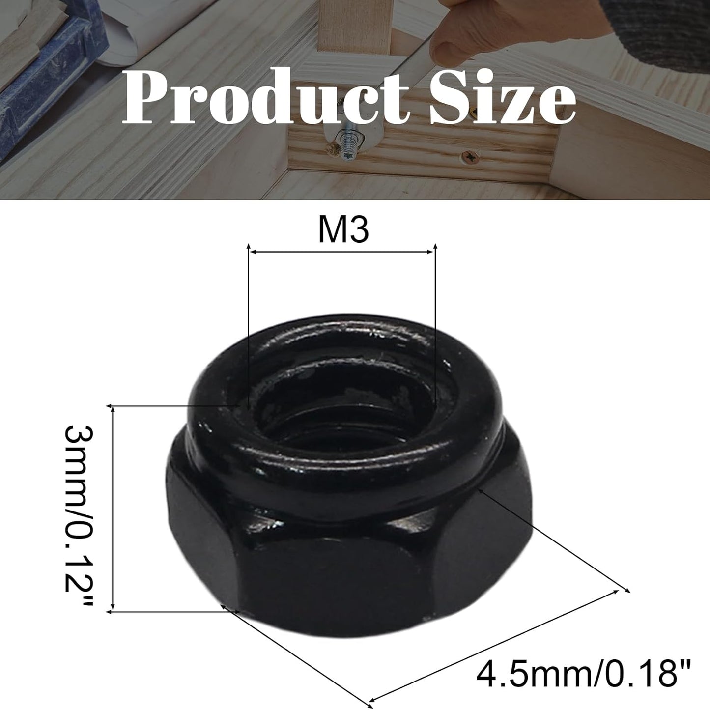 M3 Hex Lock Nuts, M3 x 0.5mm Carbon Steel Nylon Insert Self-Locking Nuts for Fasteners, 50Pcs V1258-DP02-A-2269