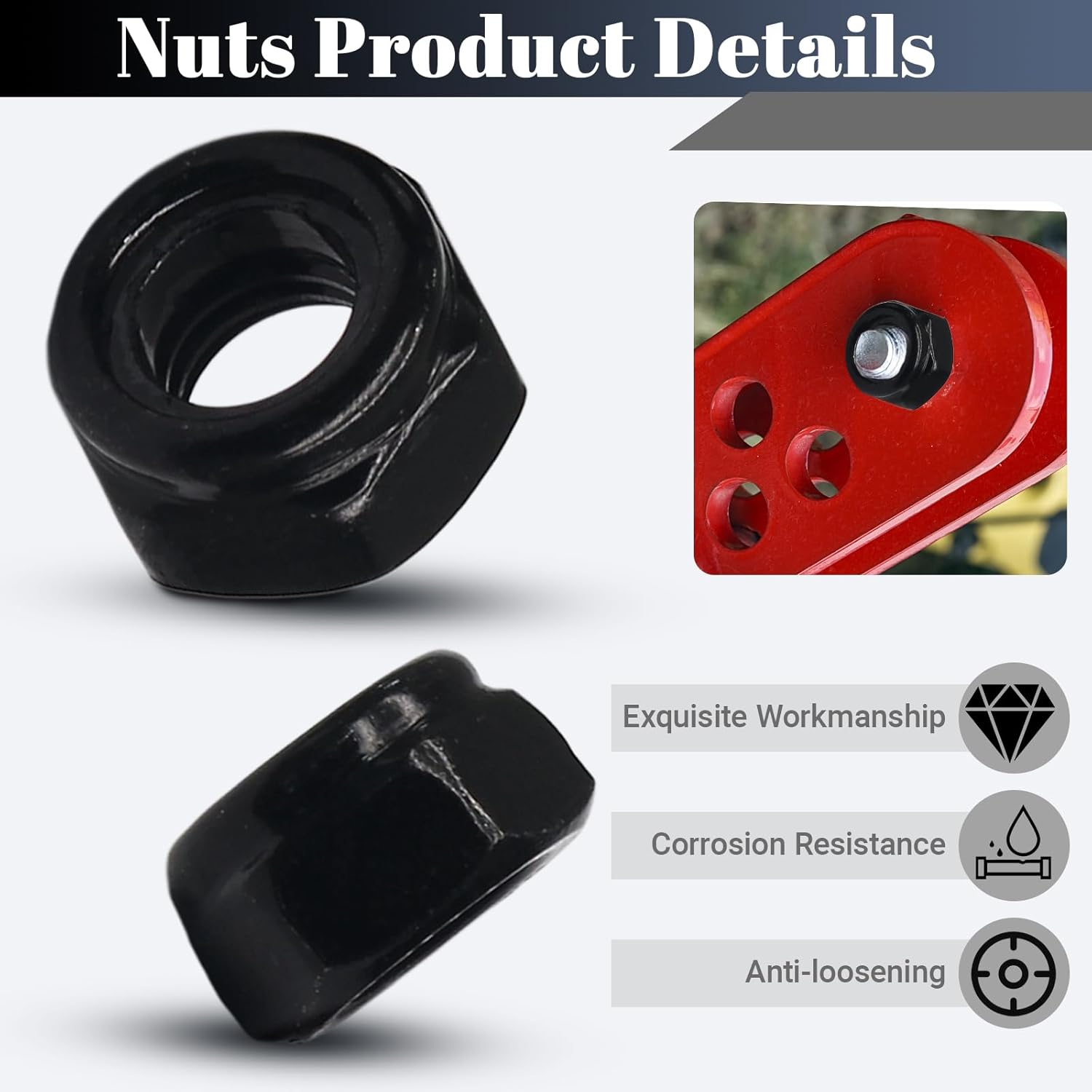 M3 Hex Lock Nuts, M3 x 0.5mm Carbon Steel Nylon Insert Self-Locking Nuts for Fasteners, 50Pcs V1258-DP02-A-2269