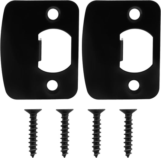 Black Door Strike Plate Stainless Steel Round Corner Door Latch Plate with 4pcs Screws for Door Repair and V1258-DP02-A-2271
