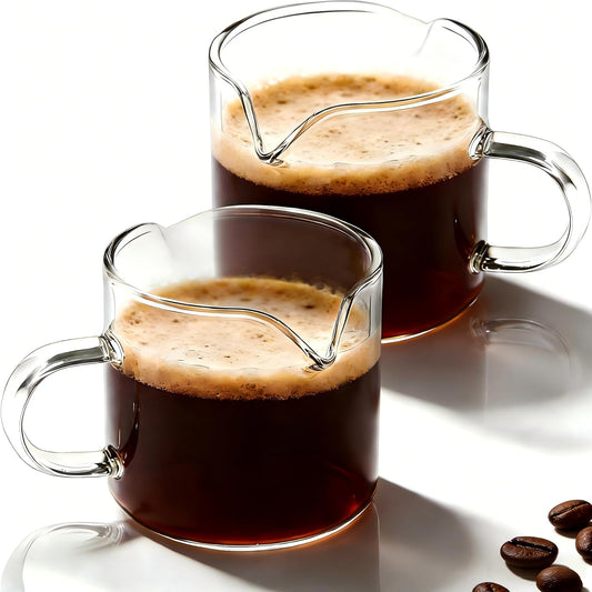 Espresso Cups | 2-Pack,4 oz High-Transparency Glass Doubleshot Coffee Cups, Dishwasher Safe, Dual Pour Design V1258-DP02-A-228