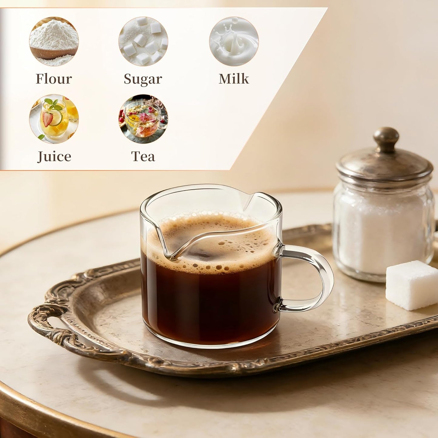 Espresso Cups | 2-Pack,4 oz High-Transparency Glass Doubleshot Coffee Cups, Dishwasher Safe, Dual Pour Design V1258-DP02-A-228