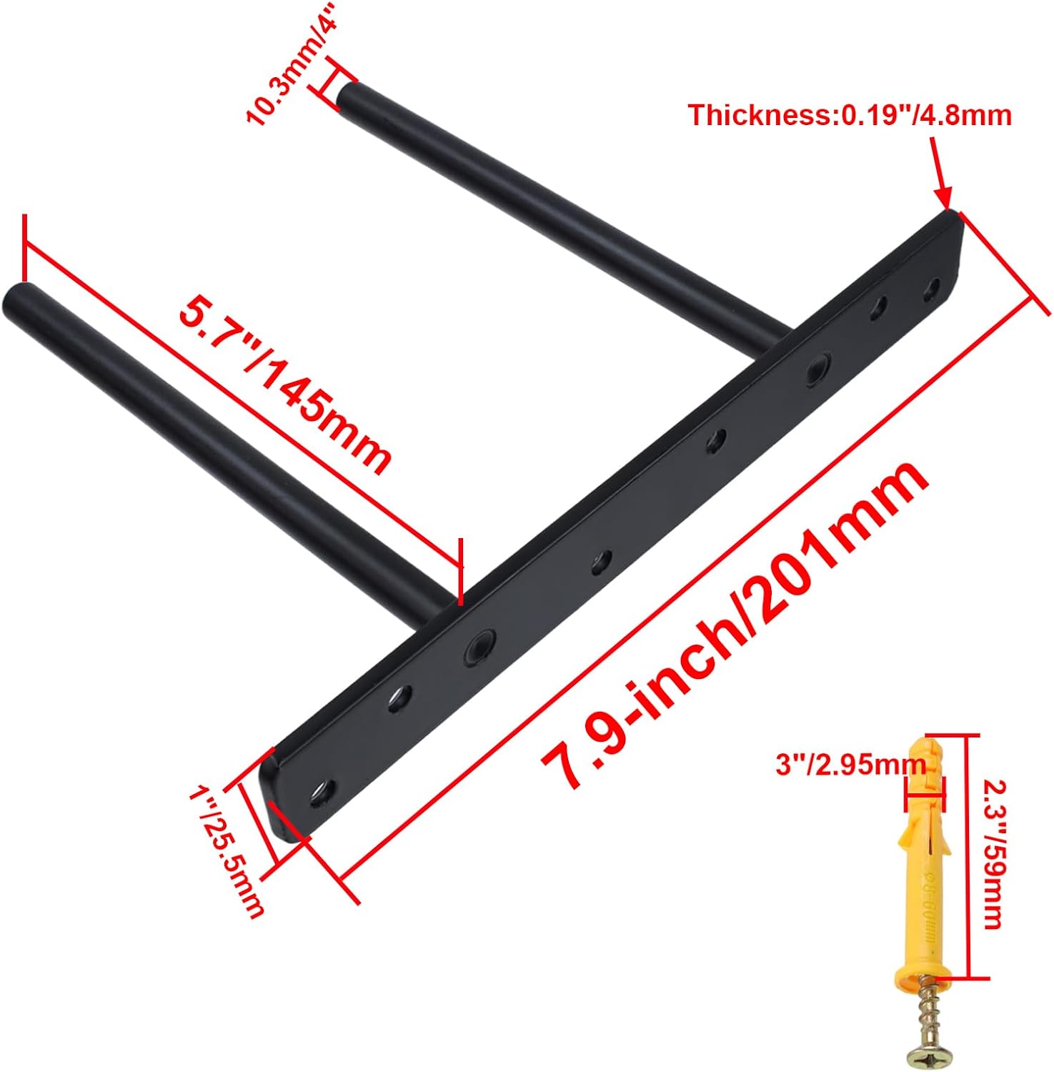 6-inch Floating Shelf Brackets Heavy Duty Hidden Brackets Black Blind Shelf Support for Floating Wood Shelves V1258-DP02-A-2285