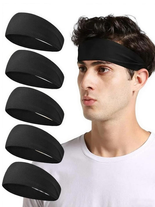5-Pack Men's Headbands for Sports - Sweat Absorbent Workout Headwraps, Non-Slip Gym Headbands for Running, V1258-DP02-A-229