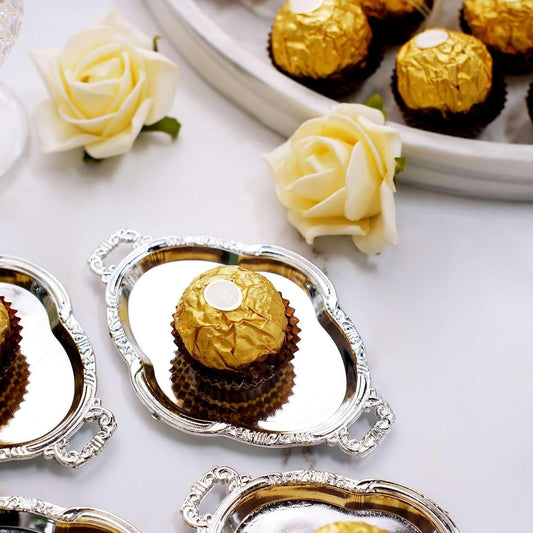 Efavormart 12 Pack - 4.5" Silver Oval Mini Candy Display Tray Favors - Baroque Design for Wedding, Bridal V1258-DP02-A-2293