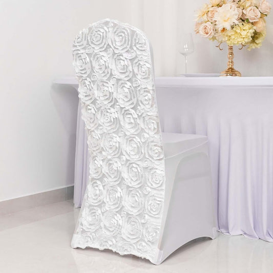 Efavormart Satin Rosette White Stretch Banquet Spandex Chair Cover Dinning Event Slipcover for Wedding Party V1258-DP02-A-2296