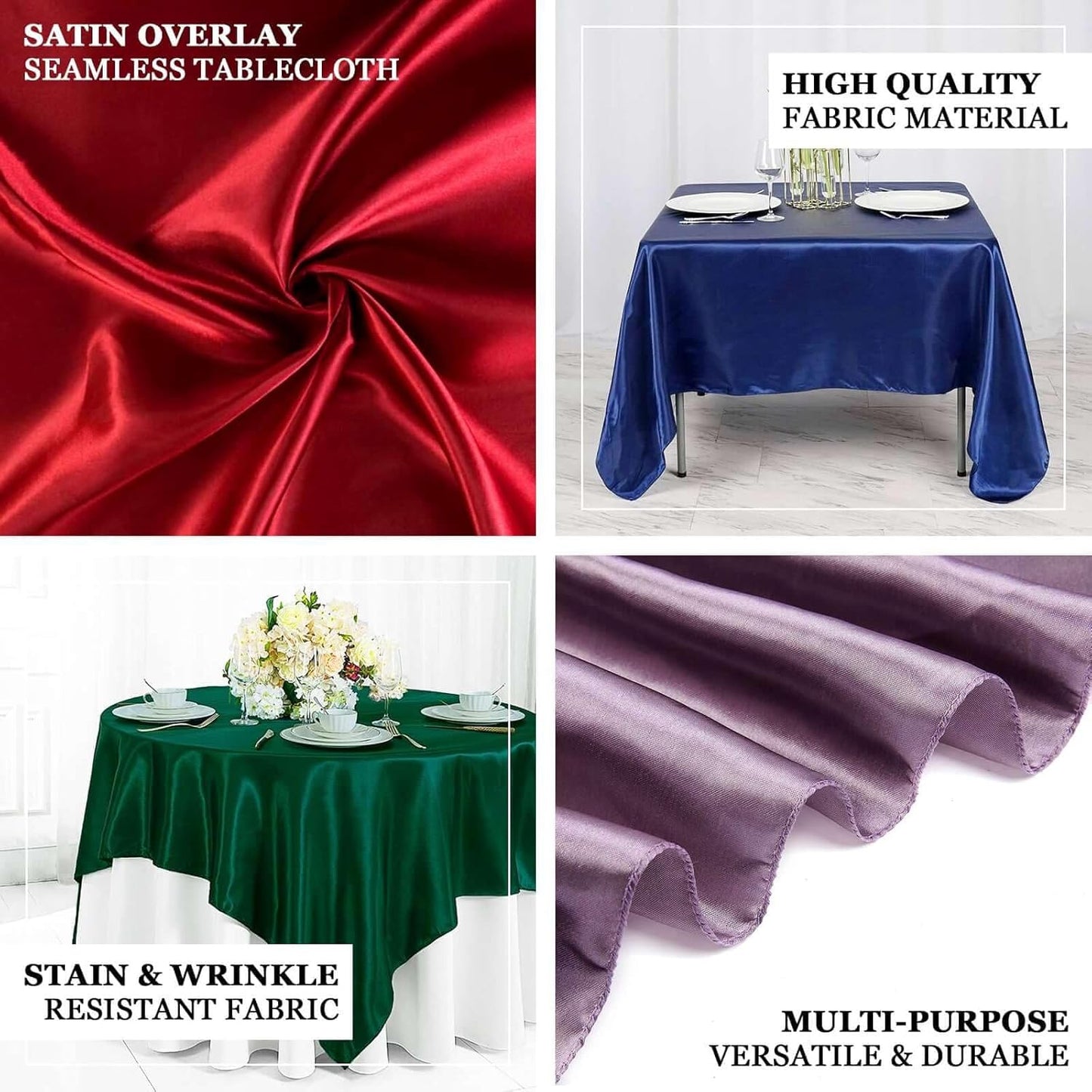 Efavormart 60" Satin Square Tablecloth Overlay for Wedding Catering Party Table Decorations SAGE Green Square V1258-DP02-A-2297