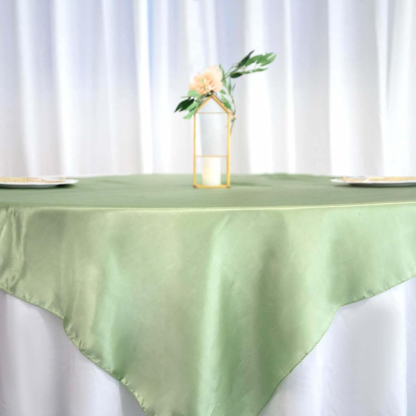 Efavormart 60" Satin Square Tablecloth Overlay for Wedding Catering Party Table Decorations SAGE Green Square V1258-DP02-A-2297