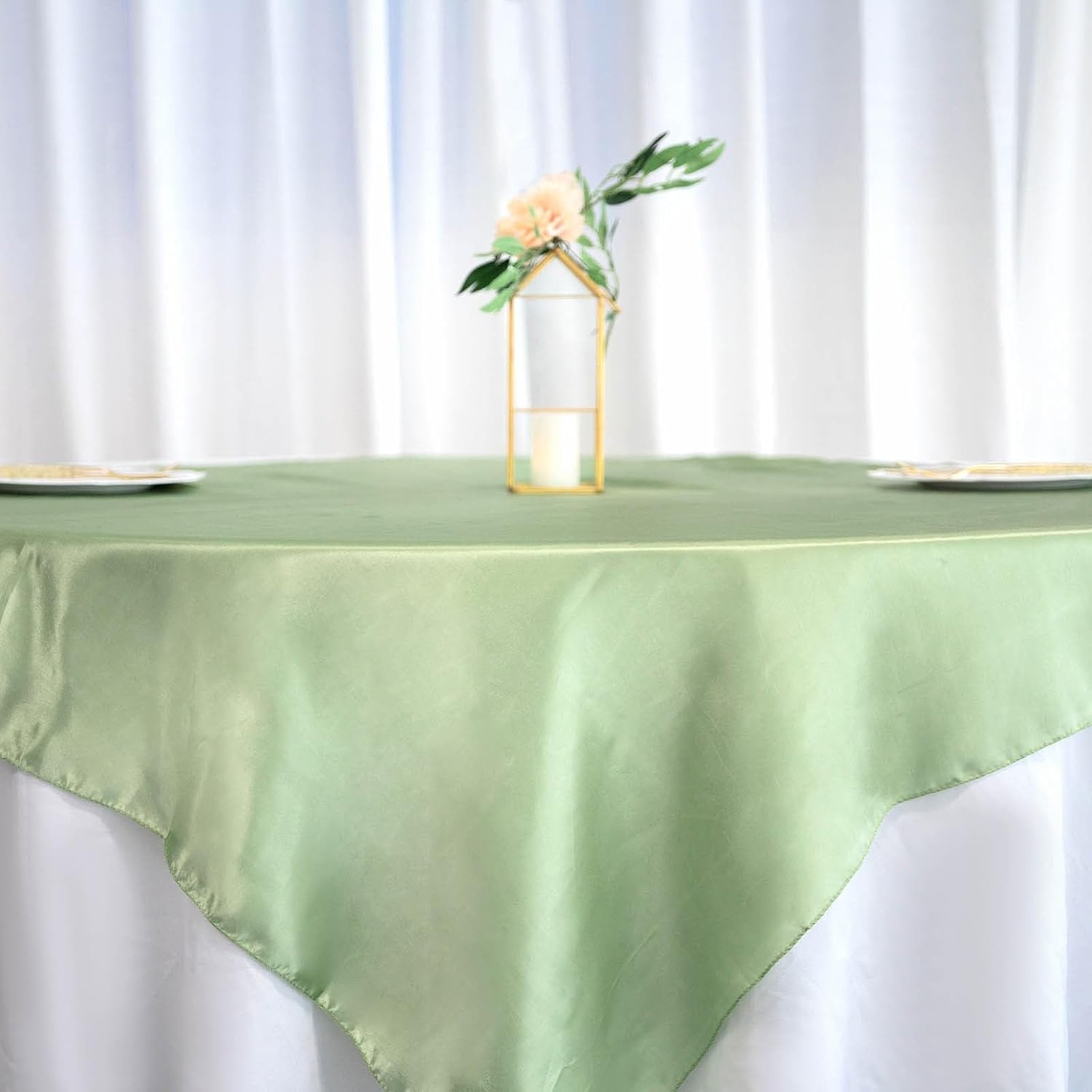 Efavormart 60" Satin Square Tablecloth Overlay for Wedding Catering Party Table Decorations SAGE Green Square V1258-DP02-A-2297