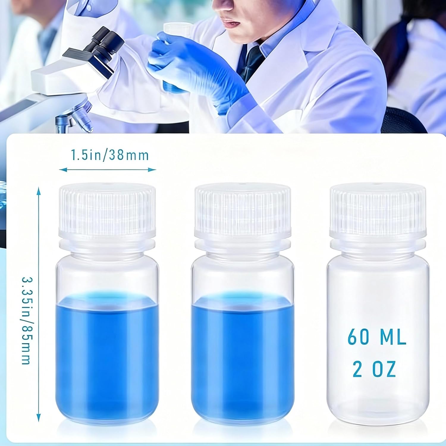 6 Pcs 2 oz 60ml Polypropylene Reagent Bottle Plastic Sample Bottles with Screw Caps Transparent PP Sample V1258-DP02-A-2300