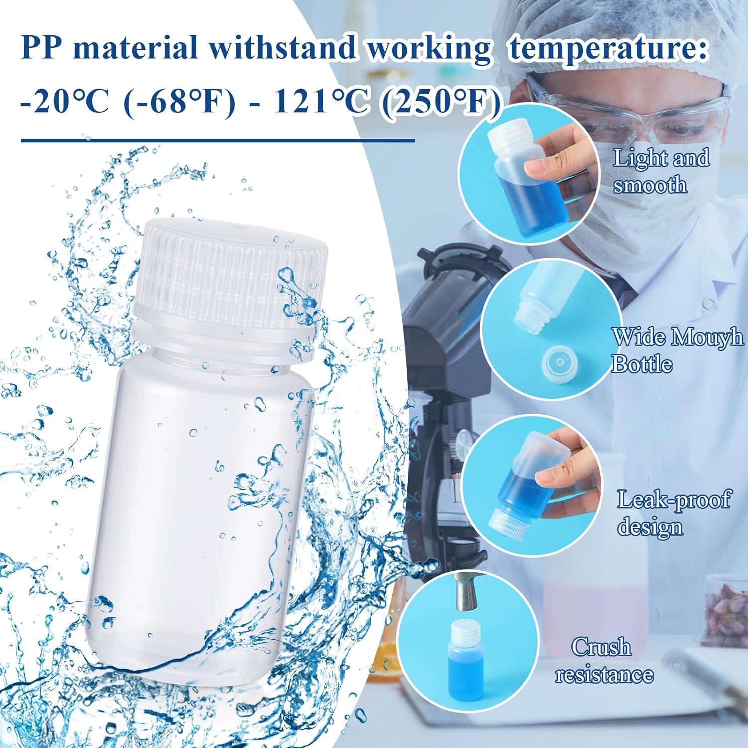6 Pcs 2 oz 60ml Polypropylene Reagent Bottle Plastic Sample Bottles with Screw Caps Transparent PP Sample V1258-DP02-A-2300