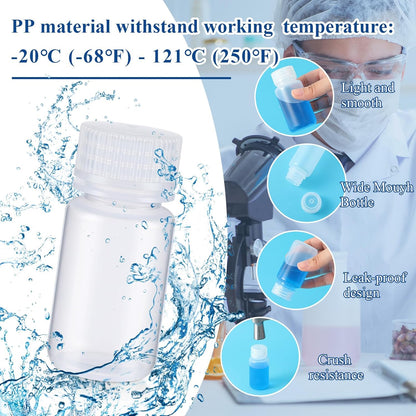 6 Pcs 2 oz 60ml Polypropylene Reagent Bottle Plastic Sample Bottles with Screw Caps Transparent PP Sample V1258-DP02-A-2300
