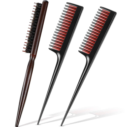 3 Pcs Hair Teasing Comb Set Includes 2 Nylon Triple Comb and Boar Bristle Teaser Brushes for Women Stylist V1258-DP02-A-2303