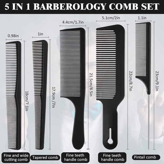 5 Pieces Hair Cutting Comb Set, Carbon Fiber Barber Comb Hair Styling Combs Fine Teeth Anti Static Heat V1258-DP02-A-2307