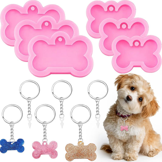 6 Pcs Silicone Dog Tags Mold 2.5'' 2'' Resin Keychain Molds Dog Bone Tag Keychain with 10 Pcs Key Ring Kit V1258-DP02-A-2315
