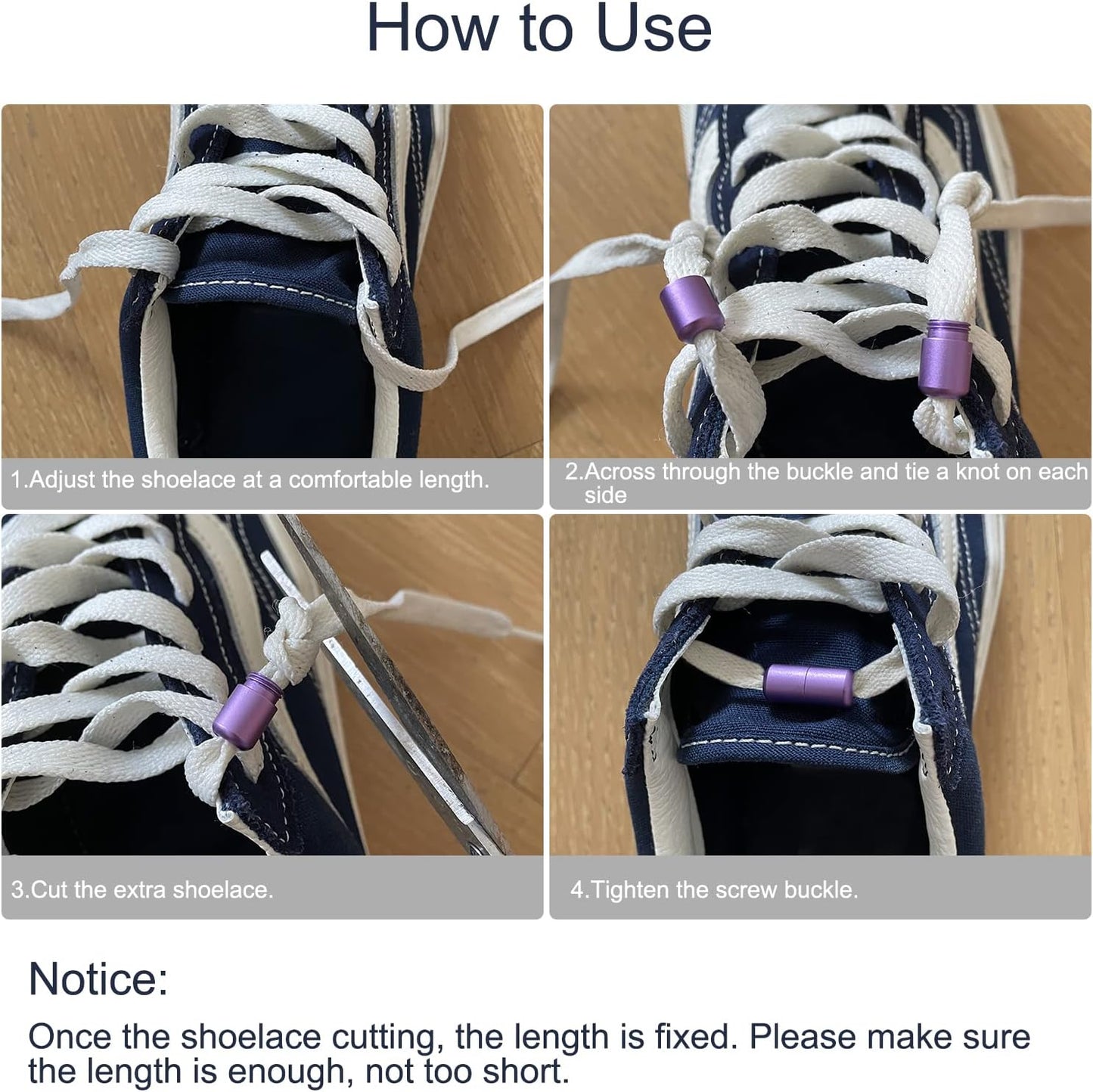 Shoelace Locks Buckle Aluminum Elastic No Tie Shoe Lace Turnbuckle, Glossy V1258-DP02-A-2320