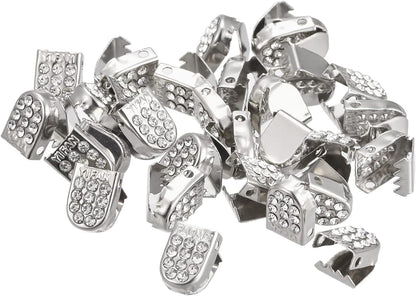 Shoelace End Clips 10x7mm Stainless Steel No Tie Shoe Lace Tips Head Bling Type, Silver Tone 30 Pcs V1258-DP02-A-2323
