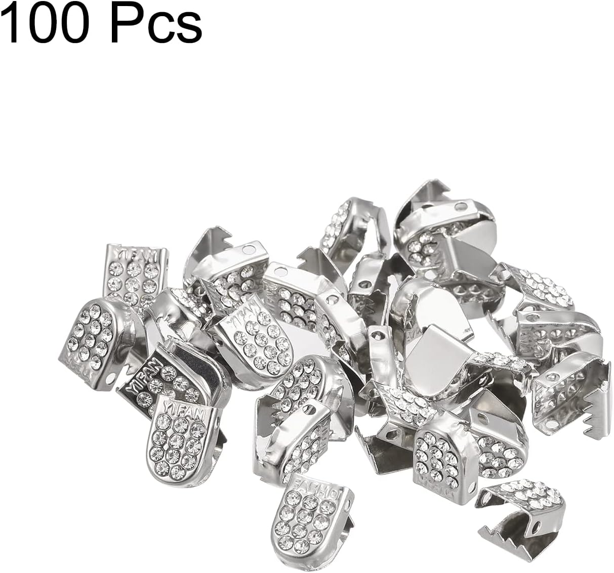 Shoelace End Clips 10x7mm Stainless Steel No Tie Shoe Lace Tips Head Bling Type, Silver Tone 30 Pcs V1258-DP02-A-2323