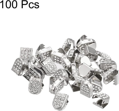 Shoelace End Clips 10x7mm Stainless Steel No Tie Shoe Lace Tips Head Bling Type, Silver Tone 30 Pcs V1258-DP02-A-2323