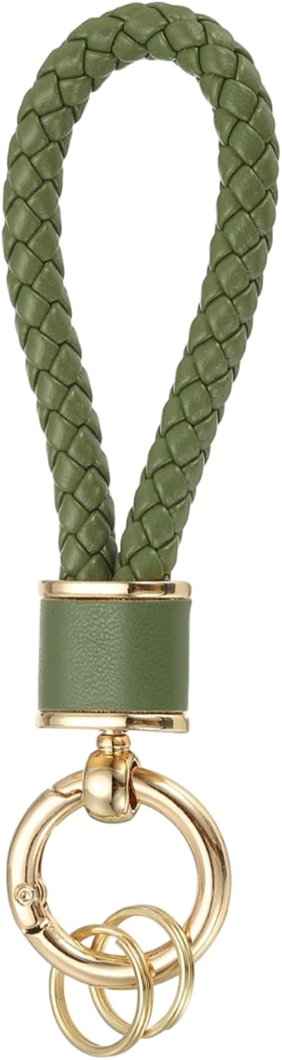 Braided Leather Keychain, Keychain Ring Woven Strap Lanyard Strap with 360 Degree Rotatable for Car Key Bag V1258-DP02-A-2324