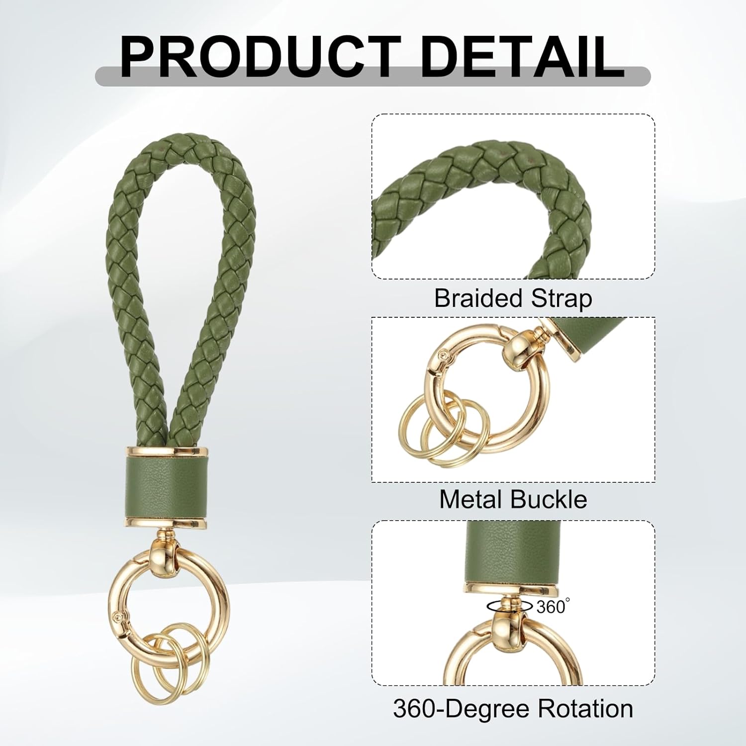 Braided Leather Keychain, Keychain Ring Woven Strap Lanyard Strap with 360 Degree Rotatable for Car Key Bag V1258-DP02-A-2324